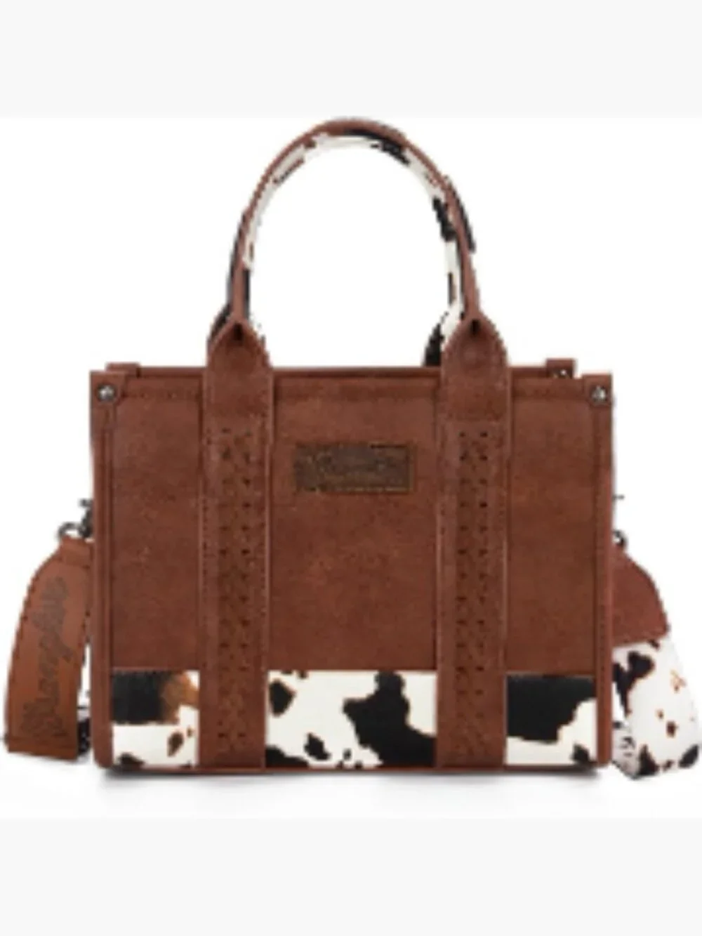 Wrangler Cow Print Faux Leather Tote Handbag with Crossbody Strap